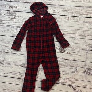 Plaid Hooded Onesie in Red and Navy